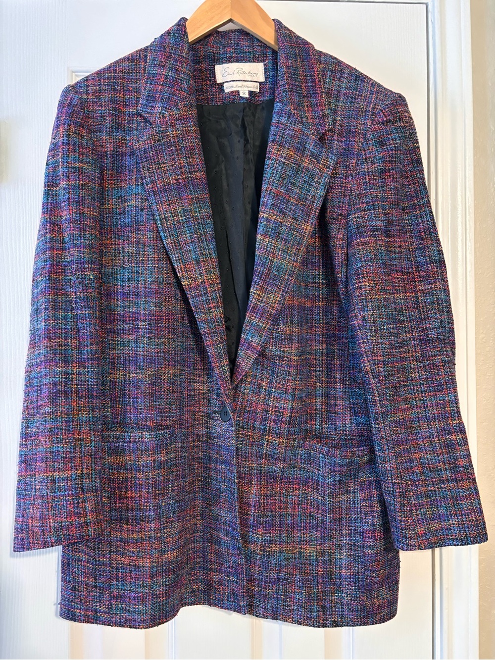 Vintage Silk Tweed Blazer Oversized Small Multicolor Textured Jacket